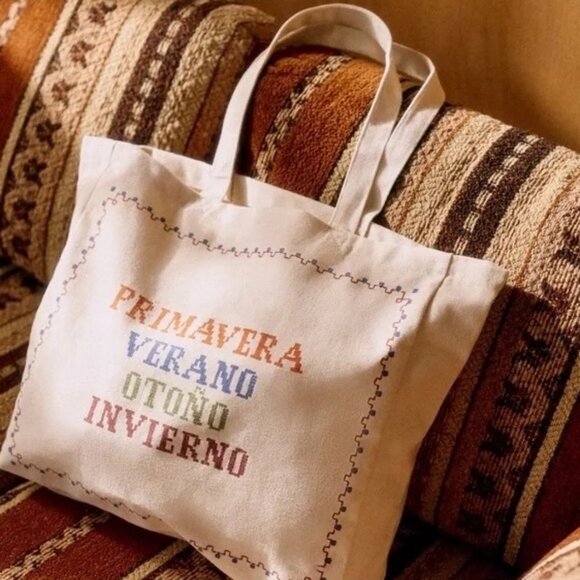Sézane x Lucía Vergara limited edition tote bag, embroidered primavera, NWOT - Picture 2 of 5
